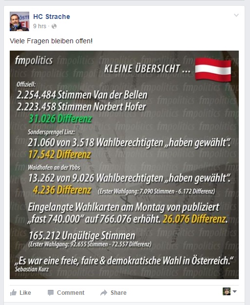 Screenshot von Straches Facebook-Seite